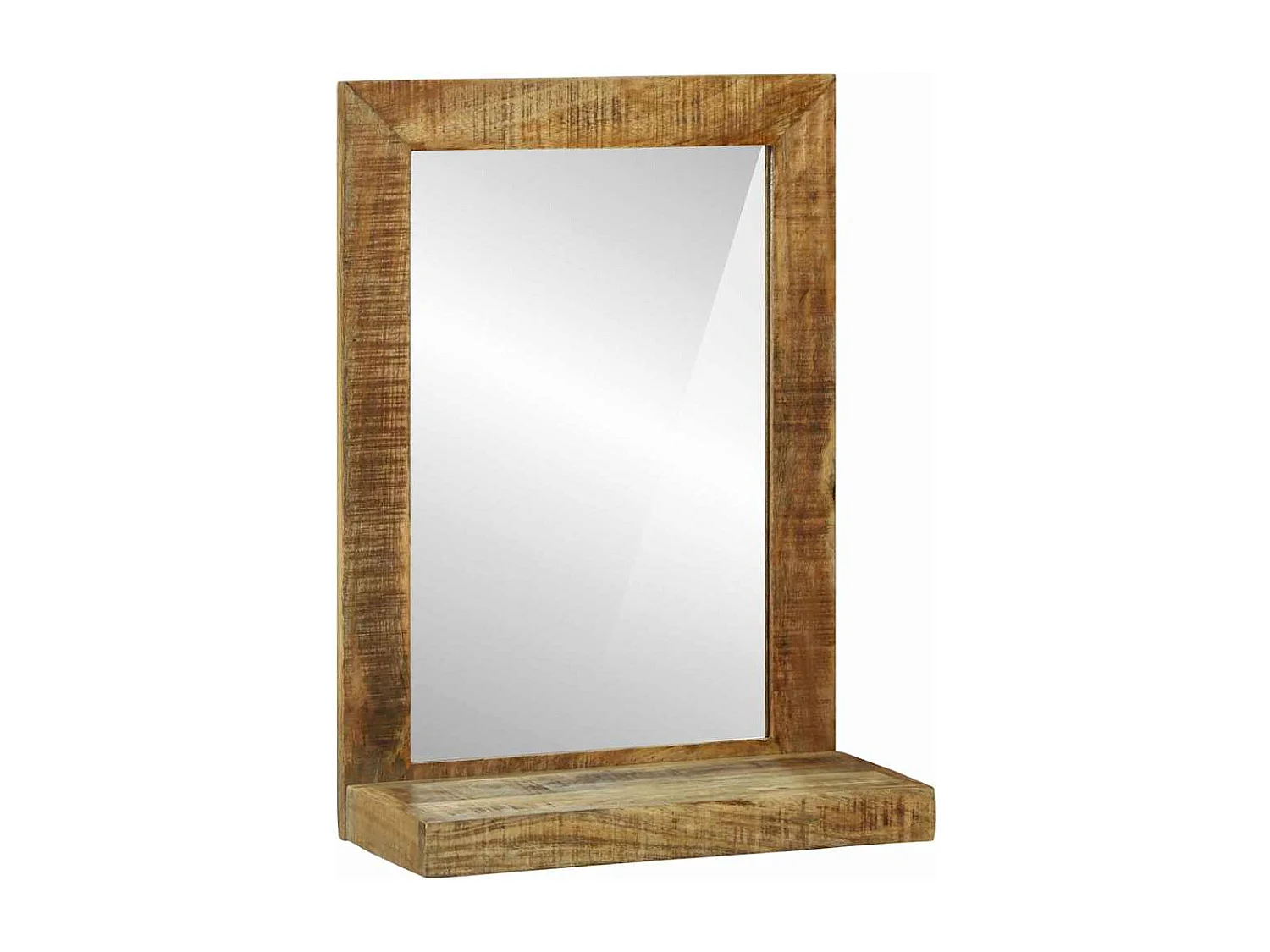 Specchio da bagno in legno massello e grezzo di mango marrone