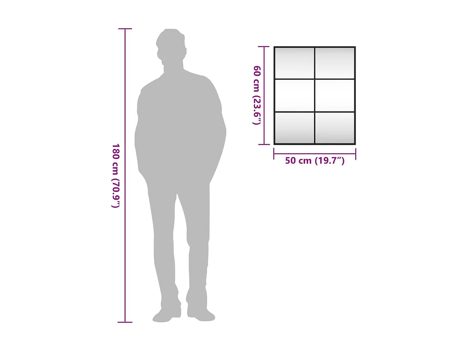 Espejo de pared negro 50x60 cm rectangular hierro