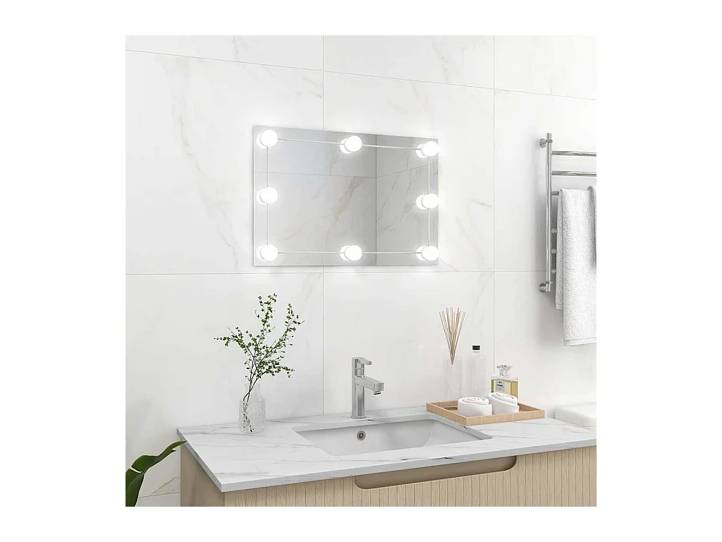 Wandspiegel met LED-lampen Rechthoekig Glas