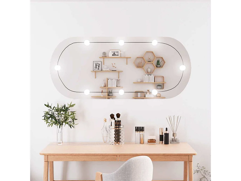 Specchio da parete con luci LED 45x100 cm vetro ovale