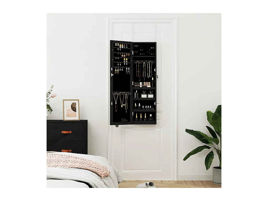 Schmuckschrank mit Spiegel und schwarzer LED-Wandbeleuchtung