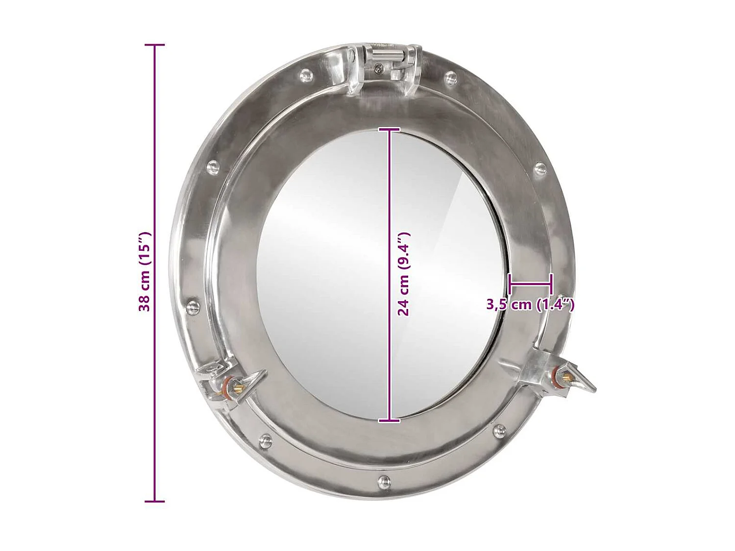 Miroir en forme de hublot mural Ø38 cm aluminium et verre
