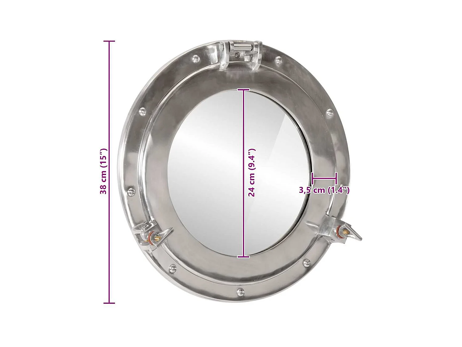 Specchio da parete a forma di oblò Ø38 cm alluminio e vetro