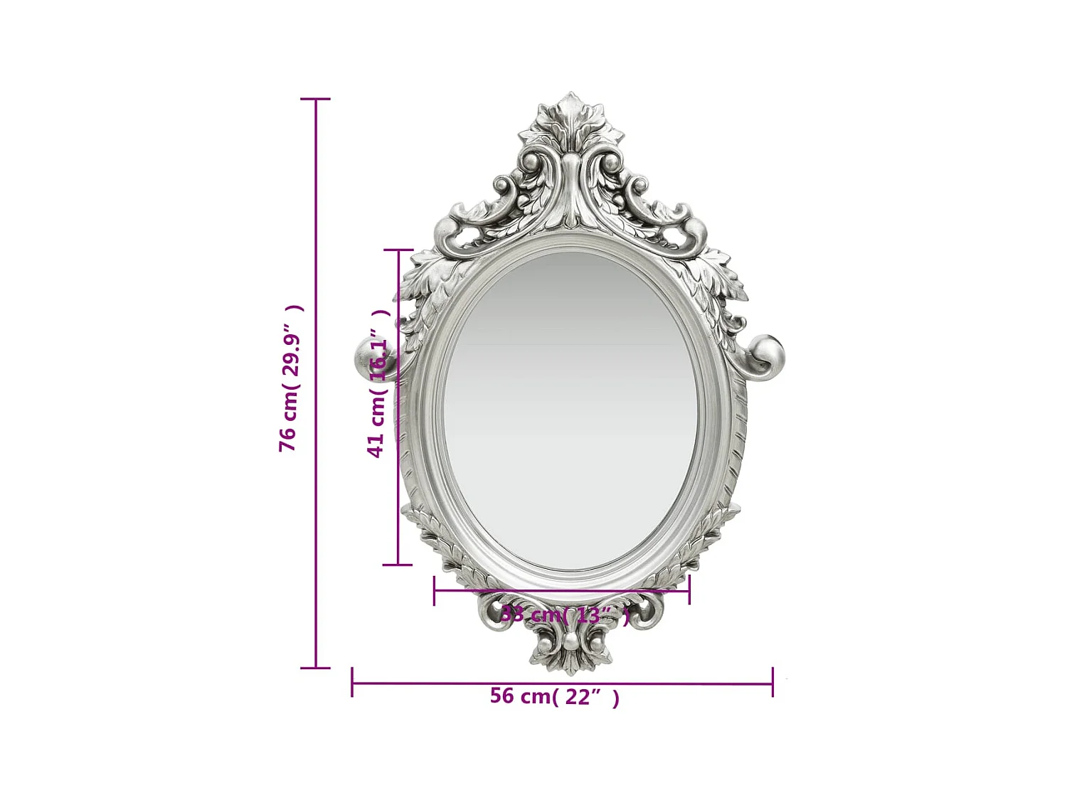 Specchio da parete in stile castello 56x76 cm Argento