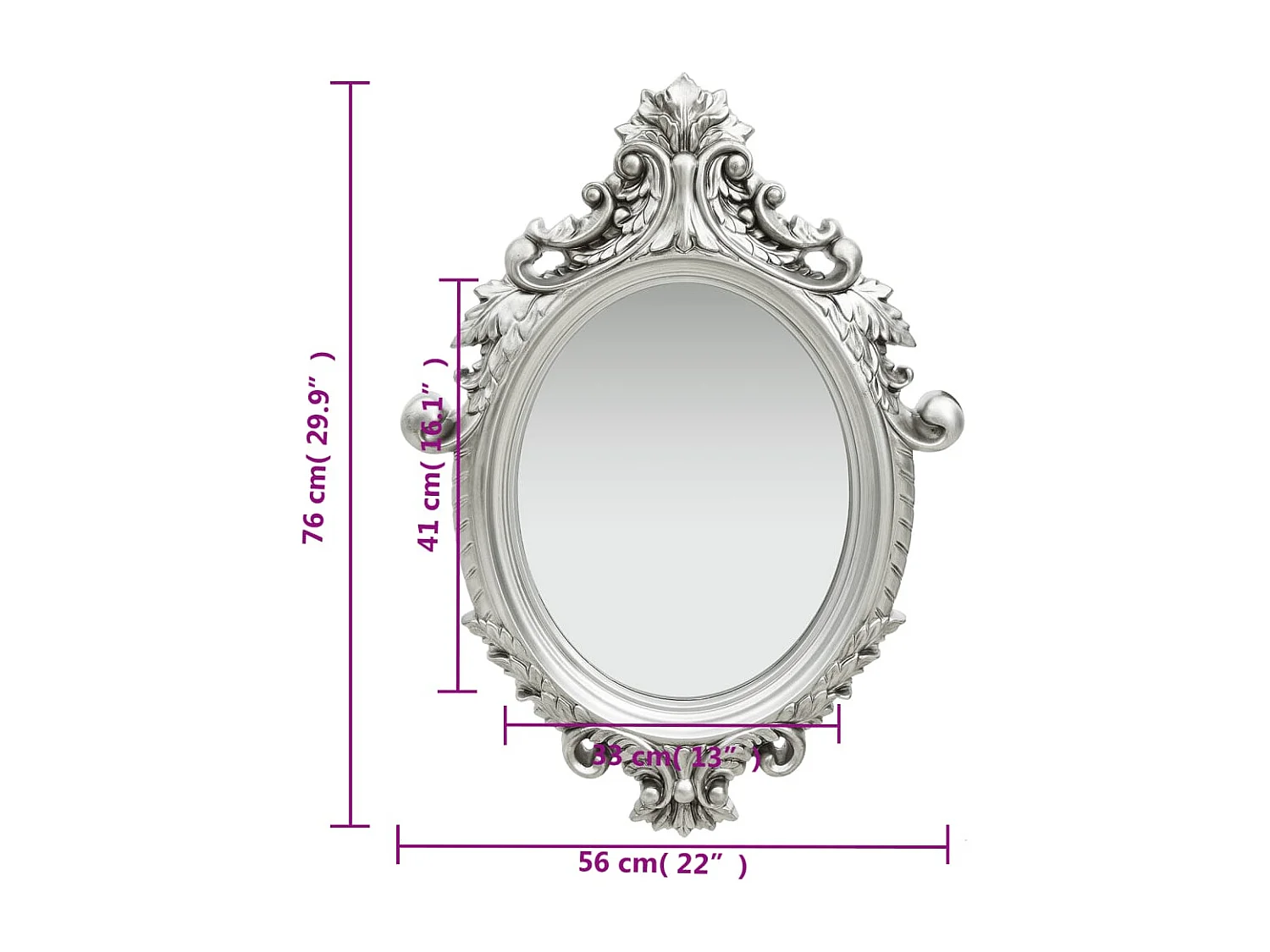 Specchio da parete in stile castello 56x76 cm Argento