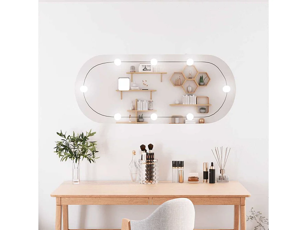 Espejo de pared con luces LED 25x60 cm cristal ovalado