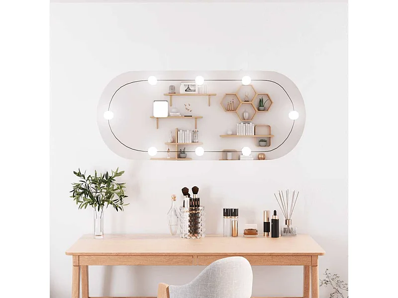 Espejo de pared con luces LED 25x60 cm cristal ovalado