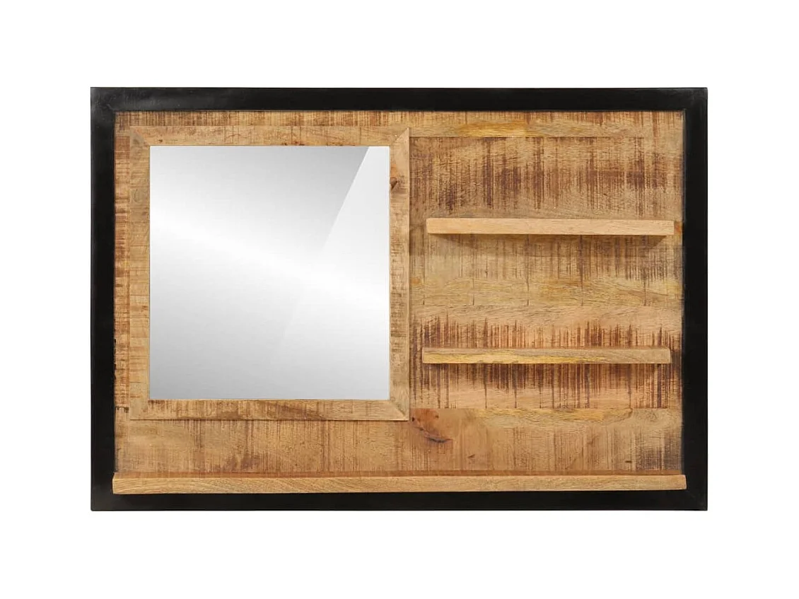 Miroir avec étagères 80x8x55 cm verre et bois massif manguier