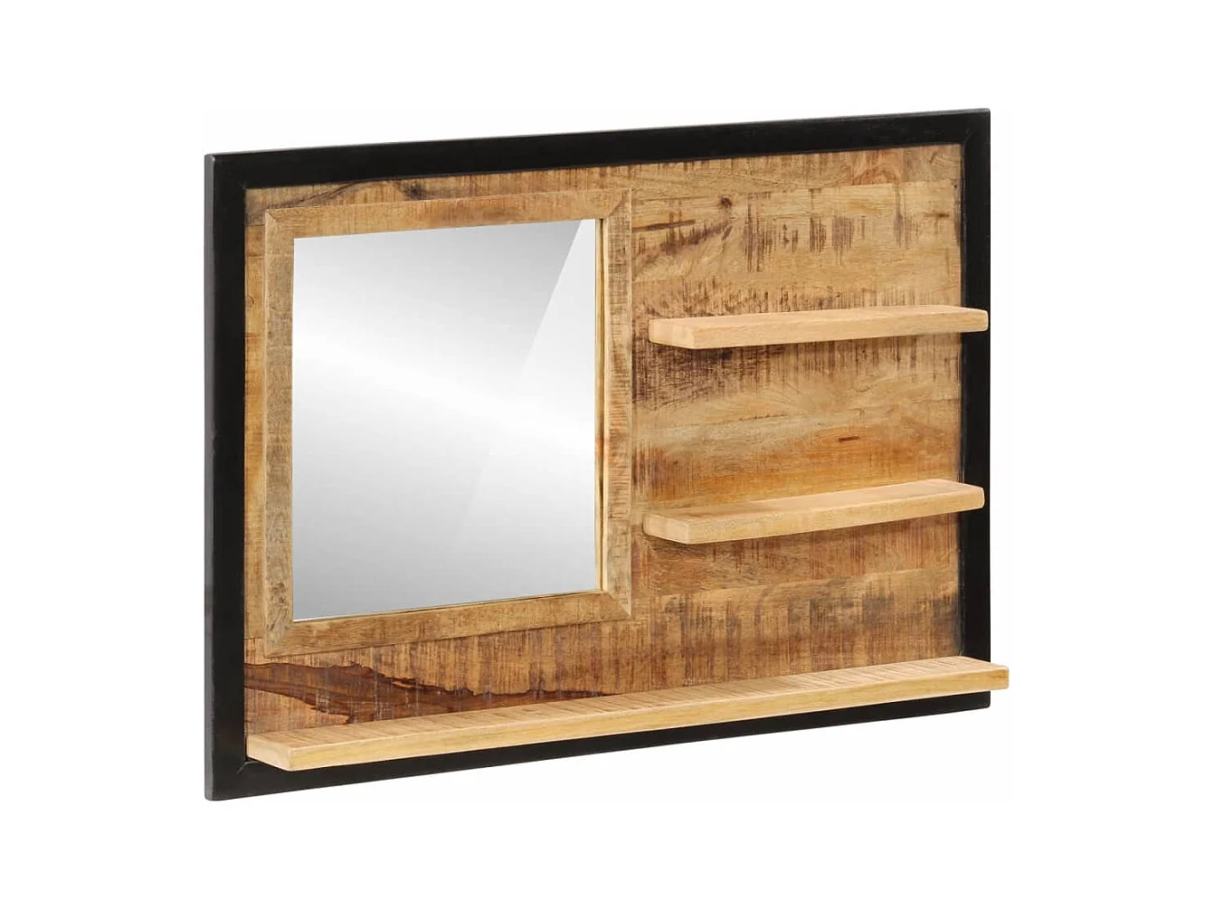 Miroir avec étagères 80x8x55 cm verre et bois massif manguier