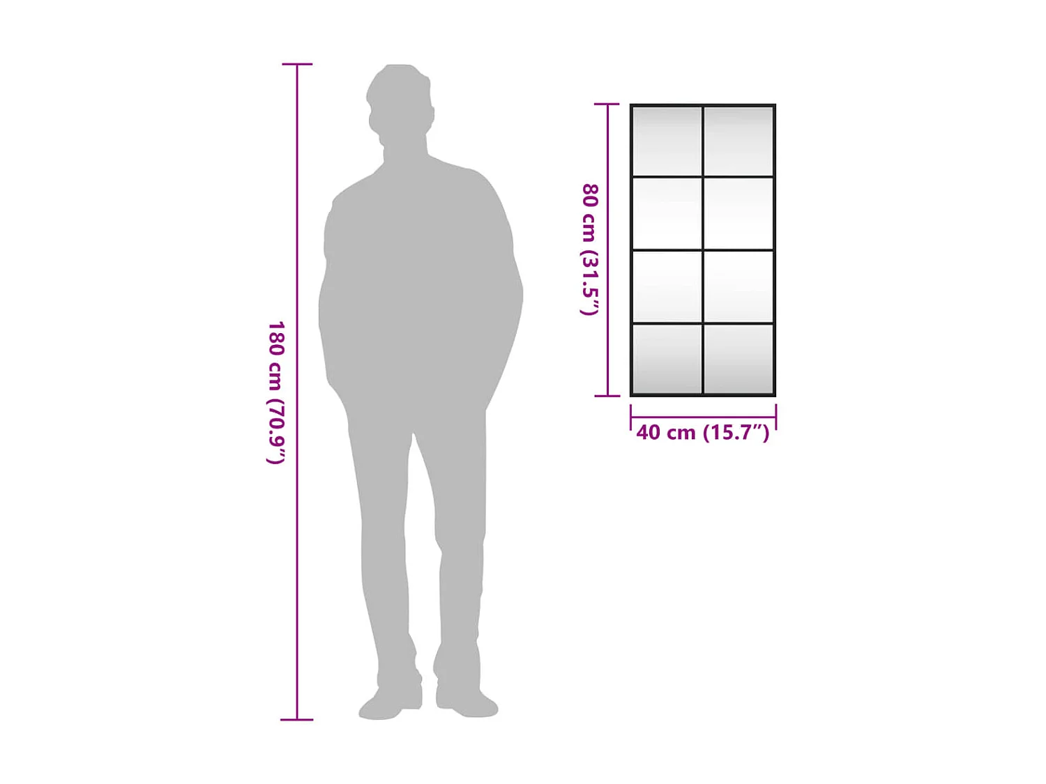 Zwarte wandspiegel 40x80 cm rechthoekig ijzer