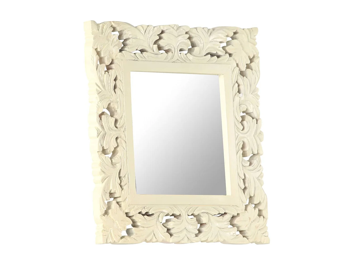 Espejo tallado a mano Blanco 50x50 cm Madera maciza de mango