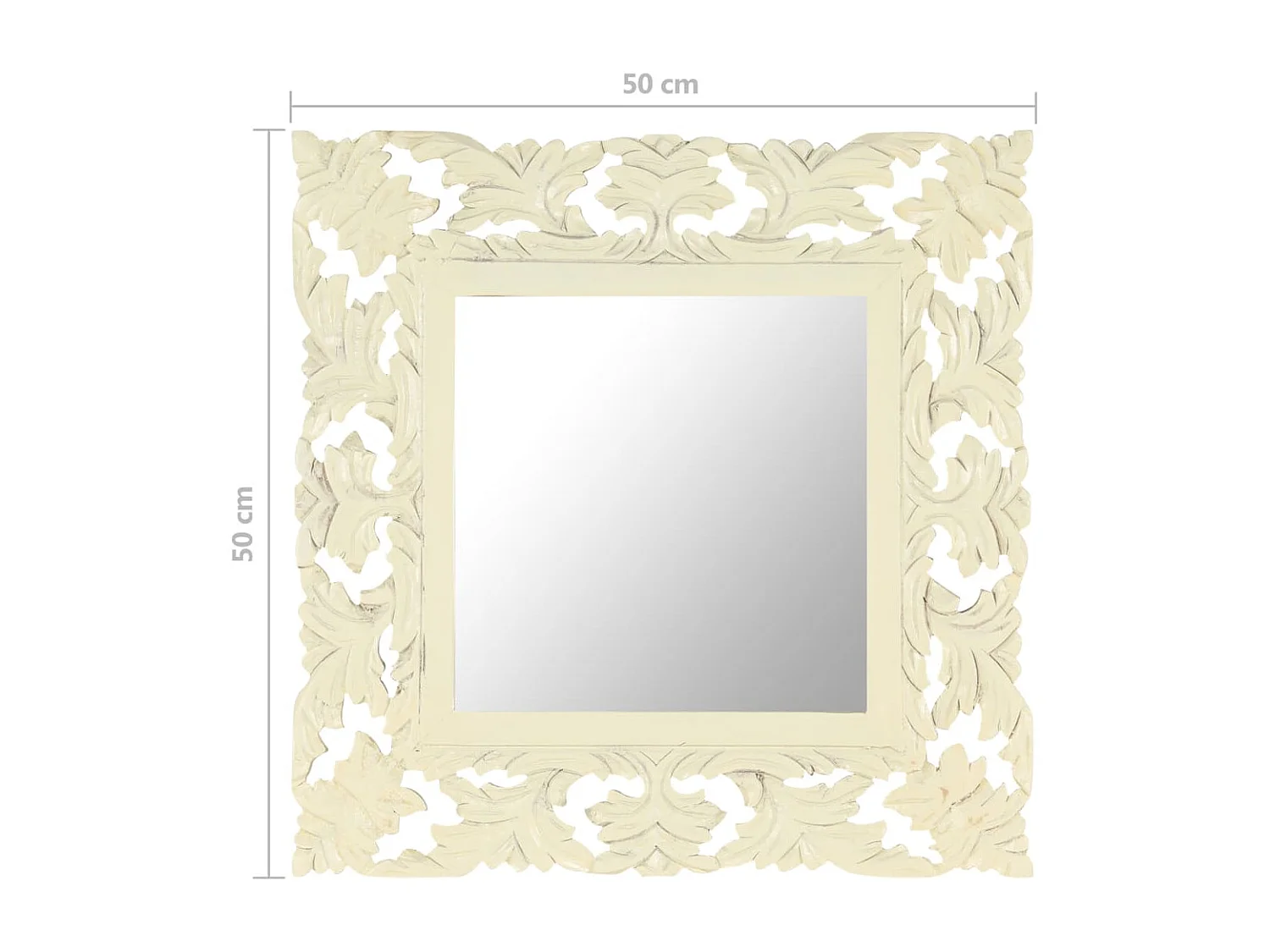 Specchio intagliato a mano Bianco 50x50 cm Legno massello di mango