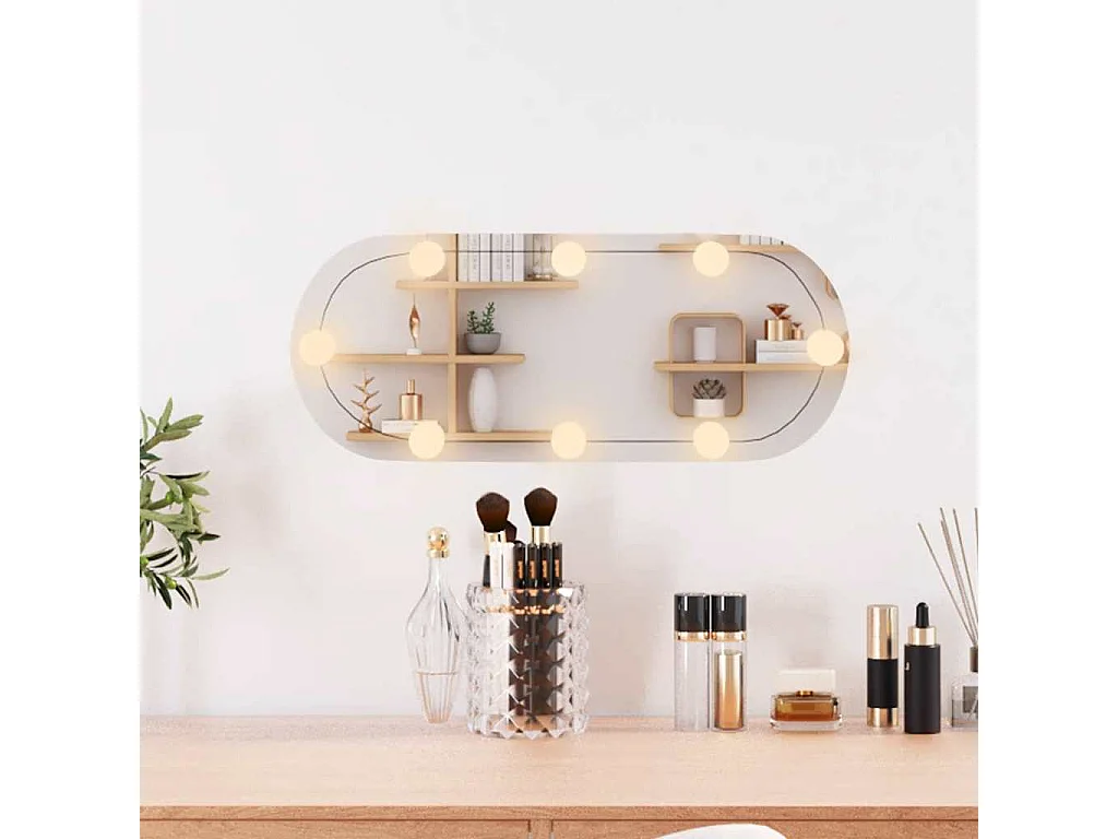 Espejo de pared con luces LED 20x50 cm cristal ovalado