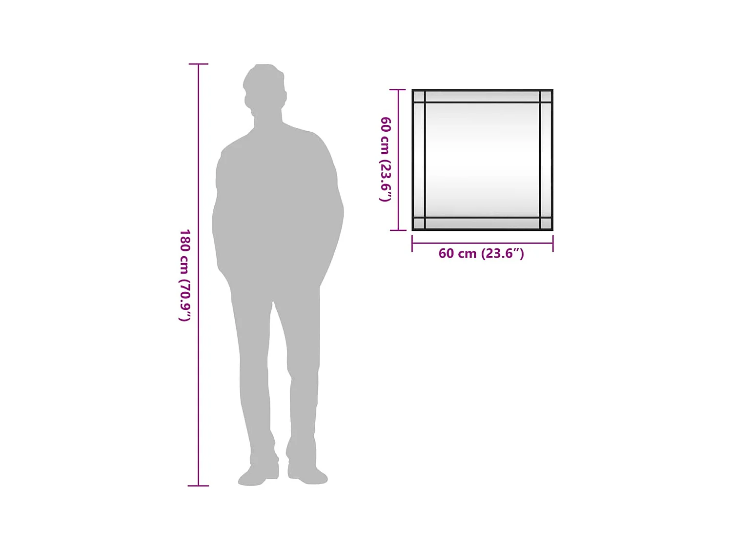Schwarzer Wandspiegel 60x60 cm quadratisch Eisen