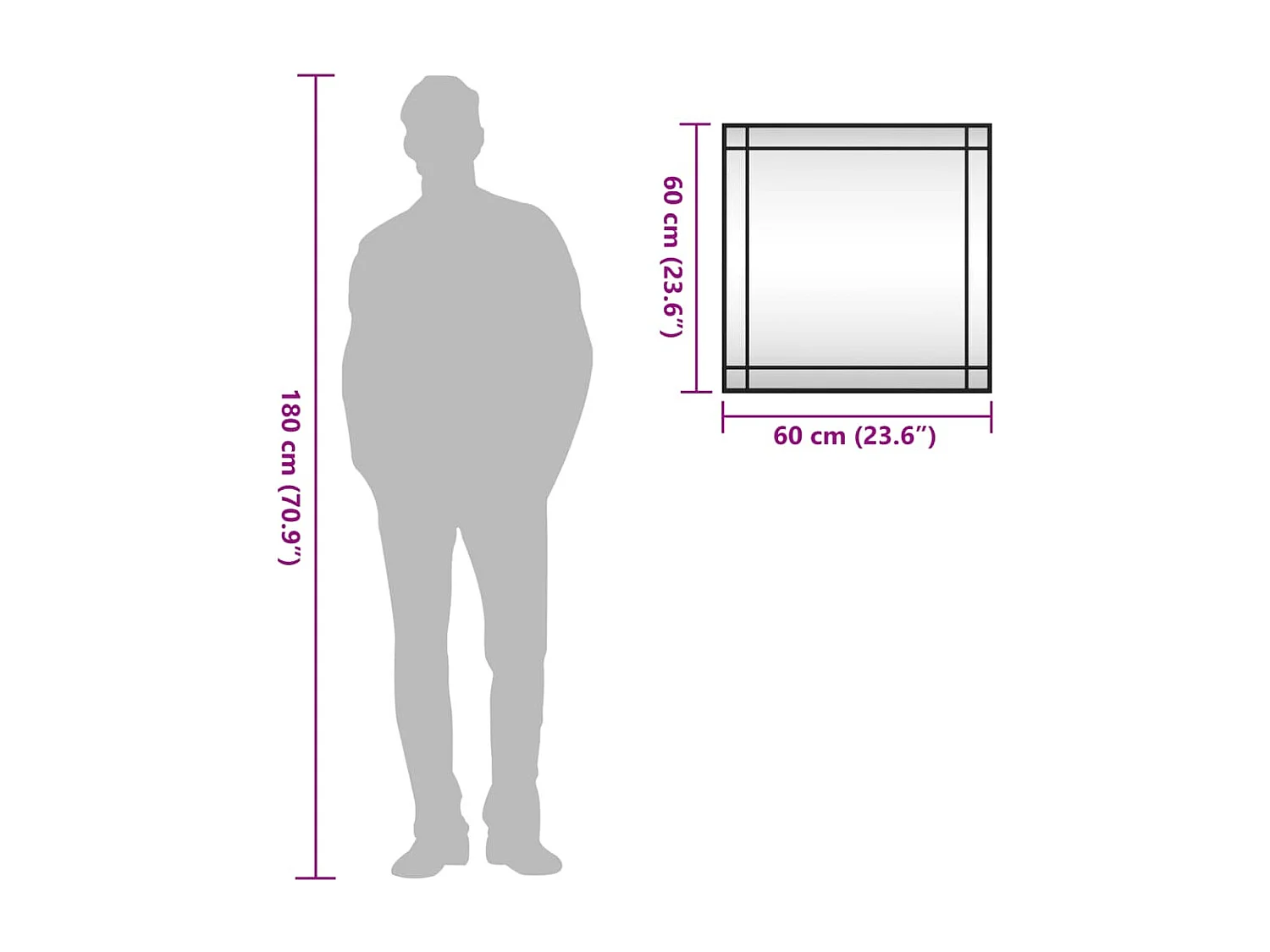 Zwarte wandspiegel 60x60 cm vierkant ijzer