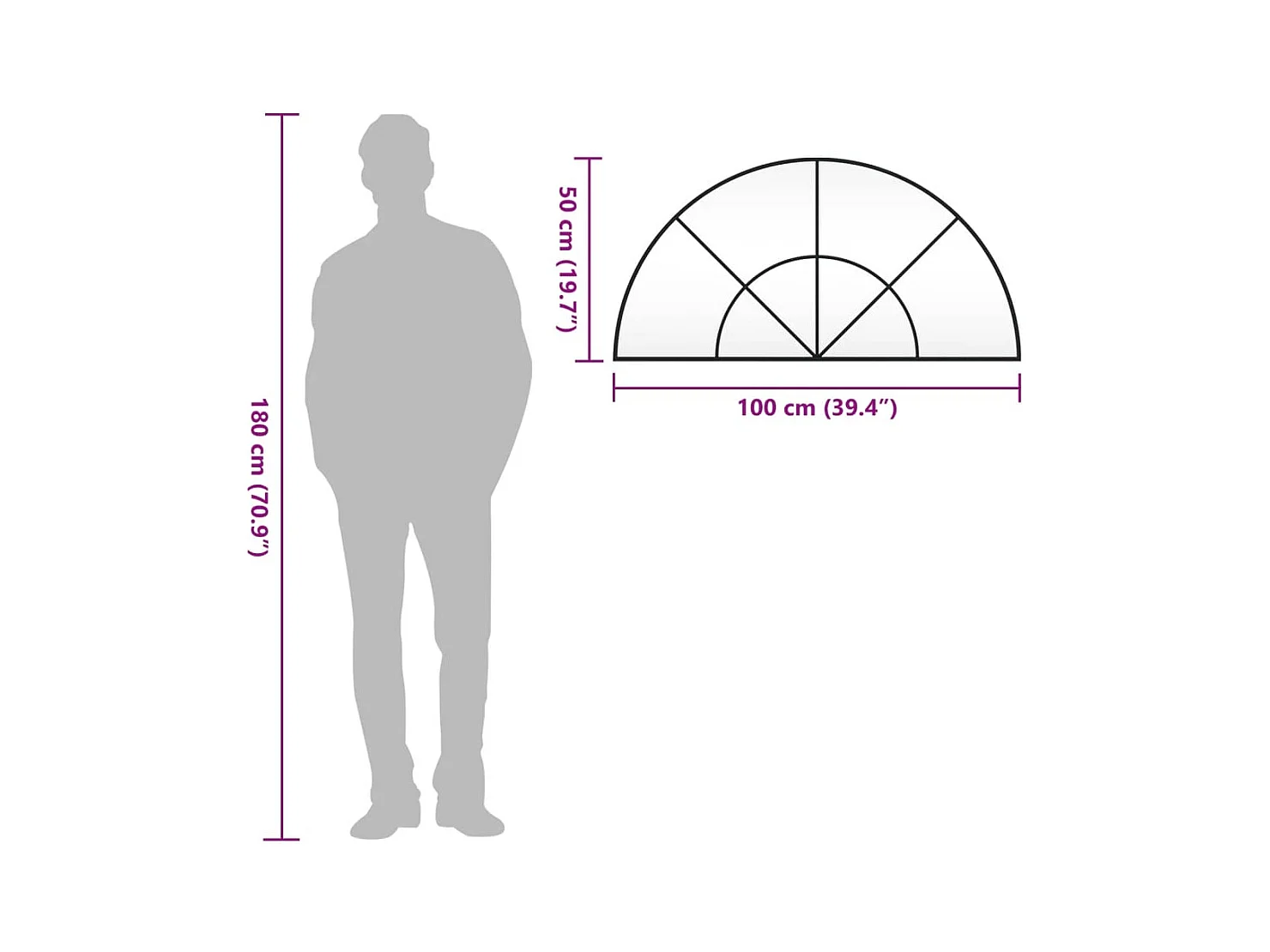 Zwarte wandspiegel 100x50 cm ijzeren boog