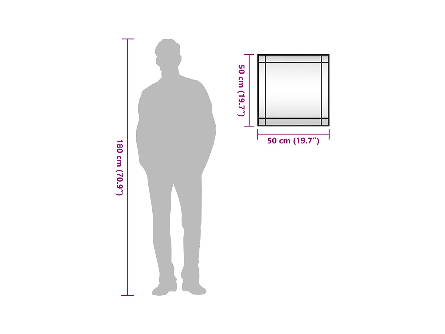 Specchio da parete nero 50x50 cm quadrato in ferro