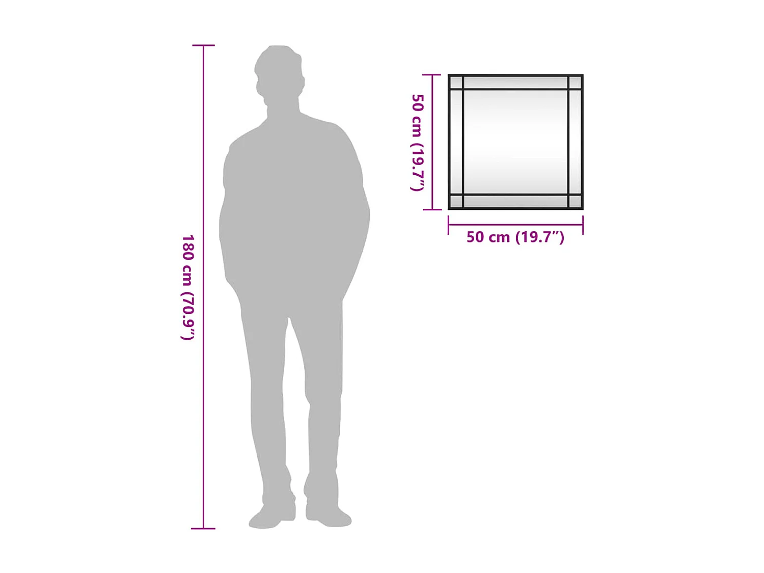 Espejo de pared negro 50x50 cm cuadrado de hierro