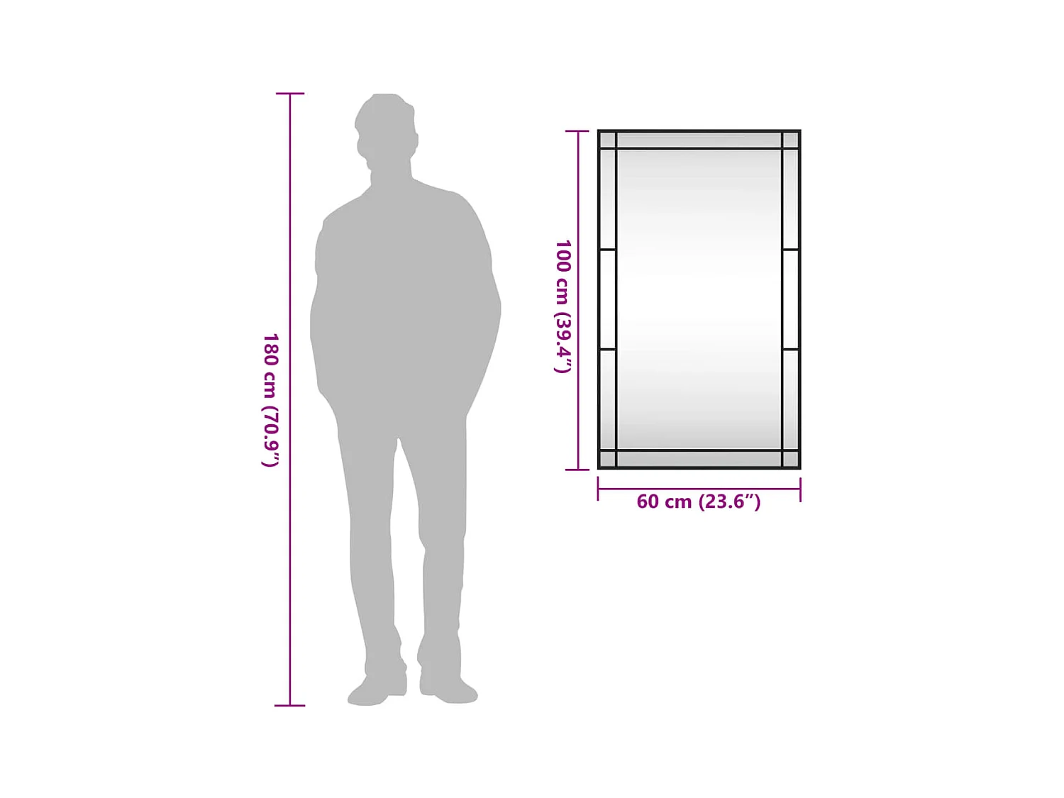 Specchio da parete nero 60x100 cm rettangolare in ferro