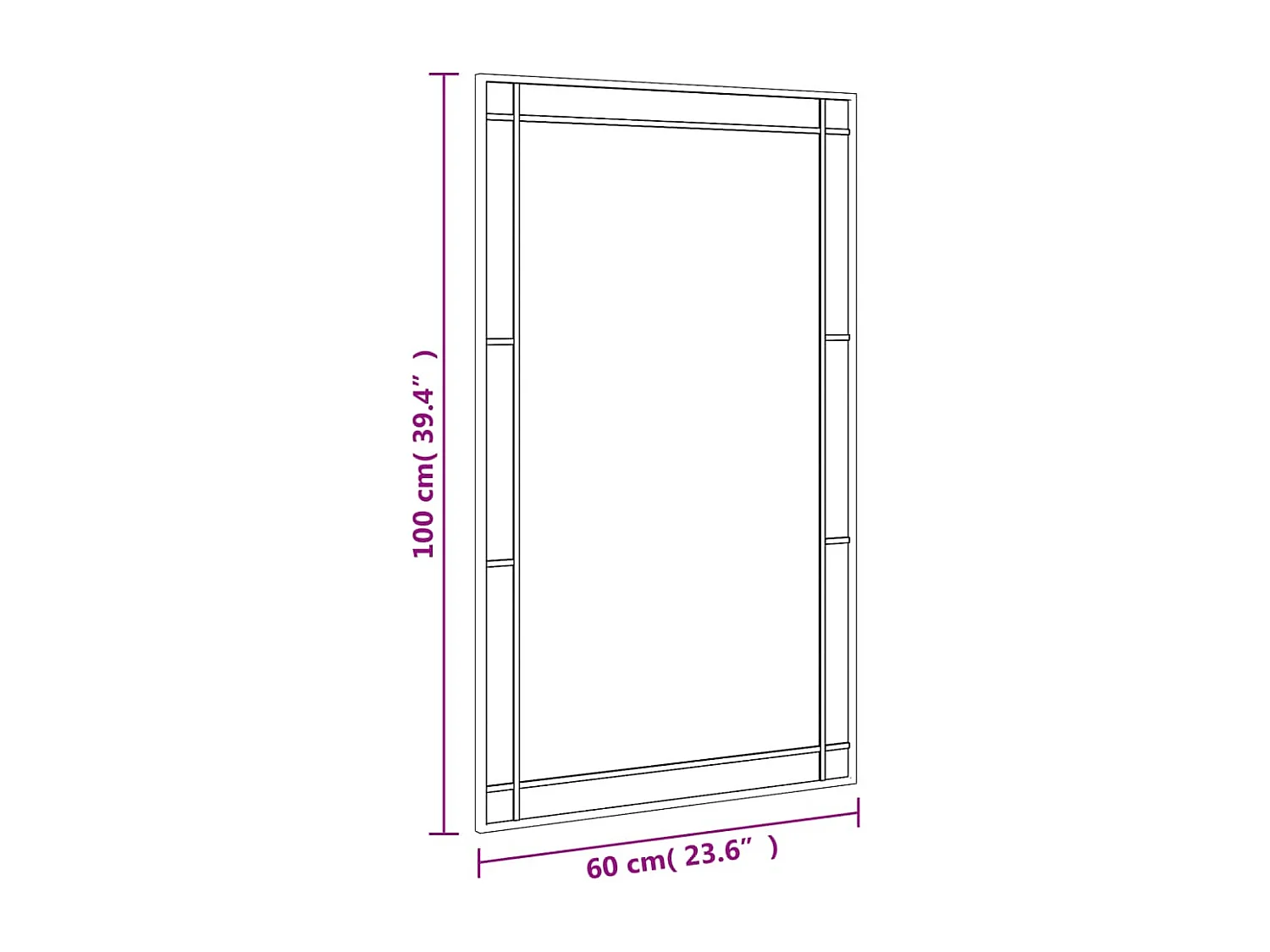 Specchio da parete nero 60x100 cm rettangolare in ferro
