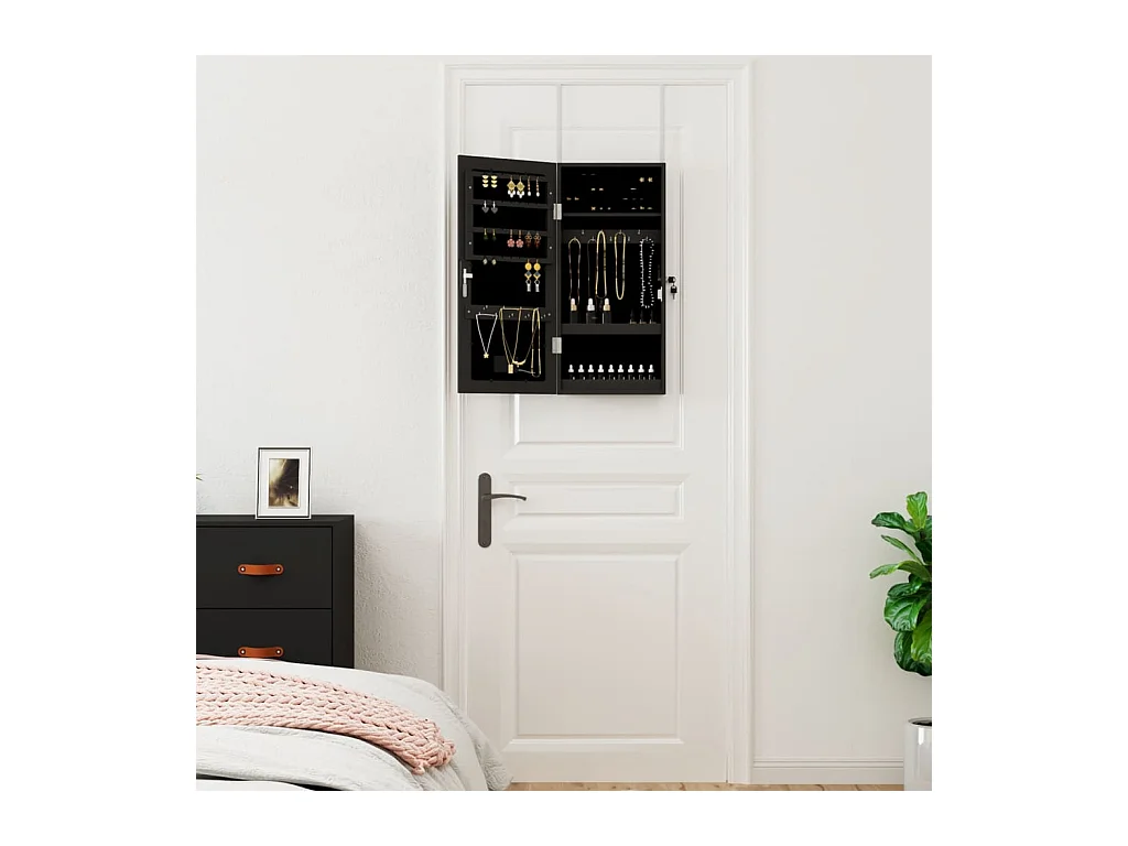 Sieradenkast met spiegel en zwarte LED-wandverlichting