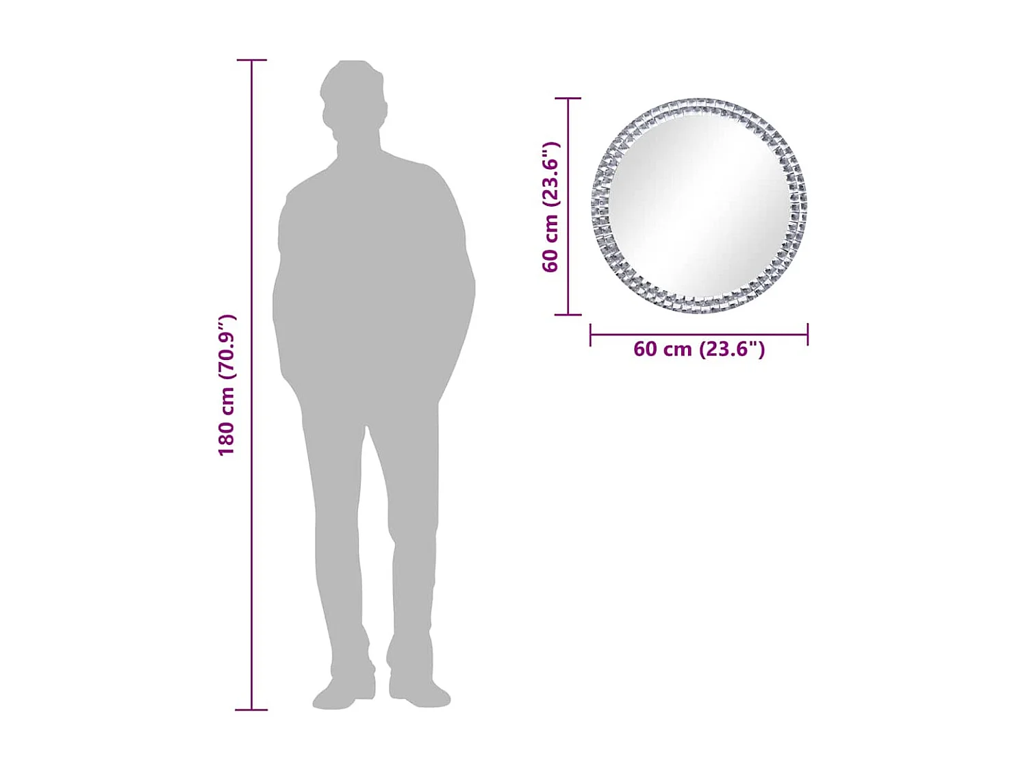 Specchio da parete 60 cm Vetro temperato