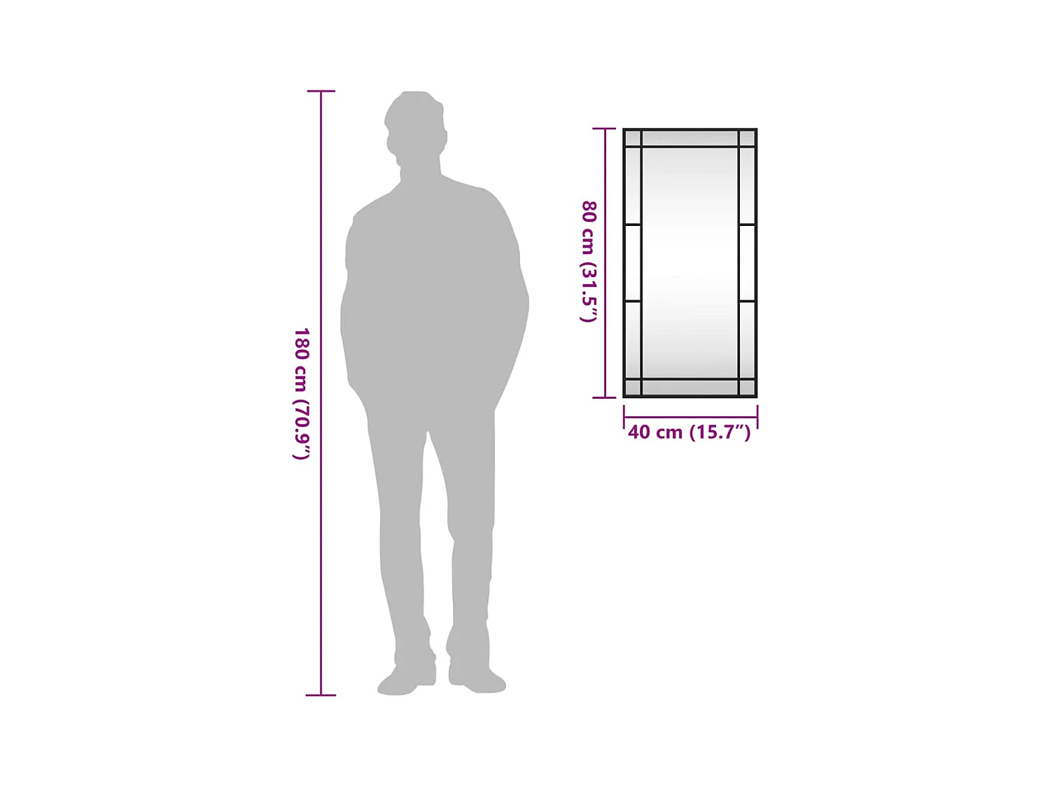 Zwarte wandspiegel 40x80 cm rechthoekig ijzer