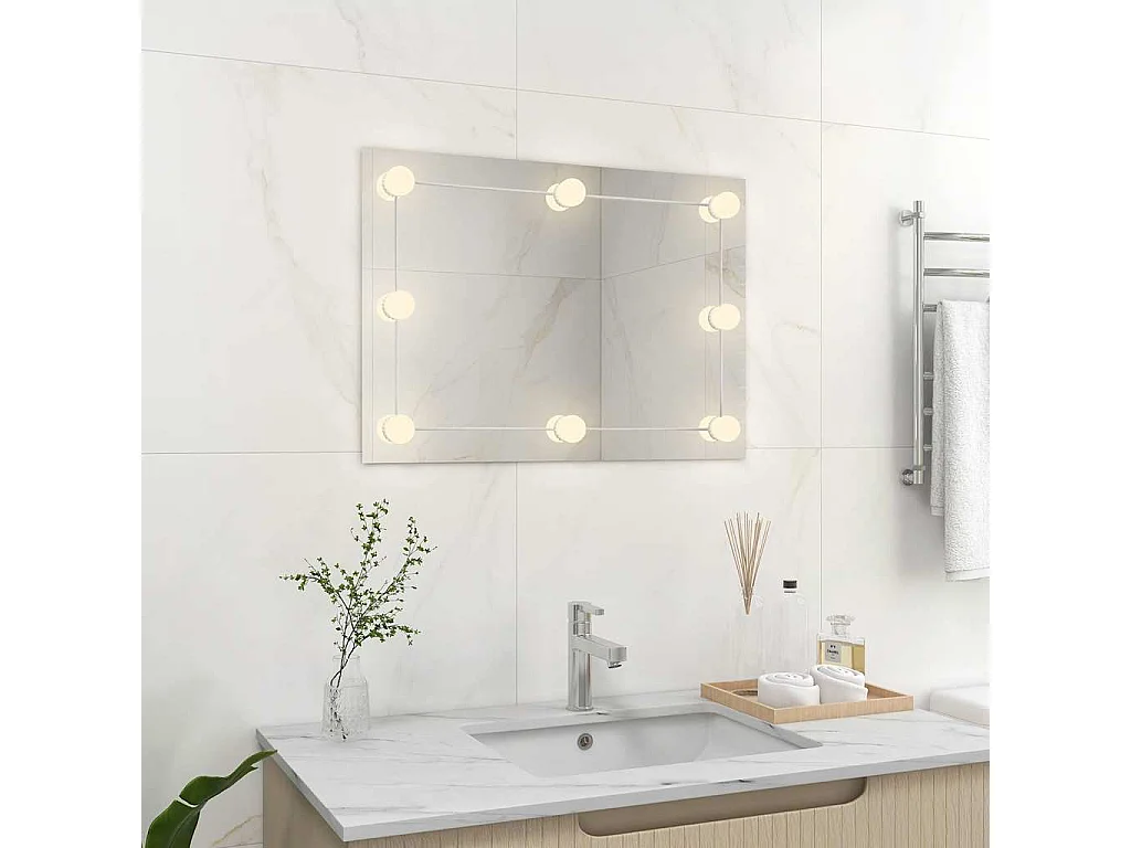 Specchio da parete senza cornice con luci a LED in vetro rettangolare