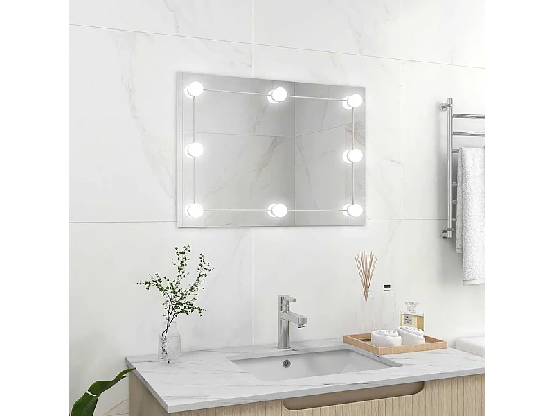 Espejo de pared sin marco con luces LED de cristal rectangular