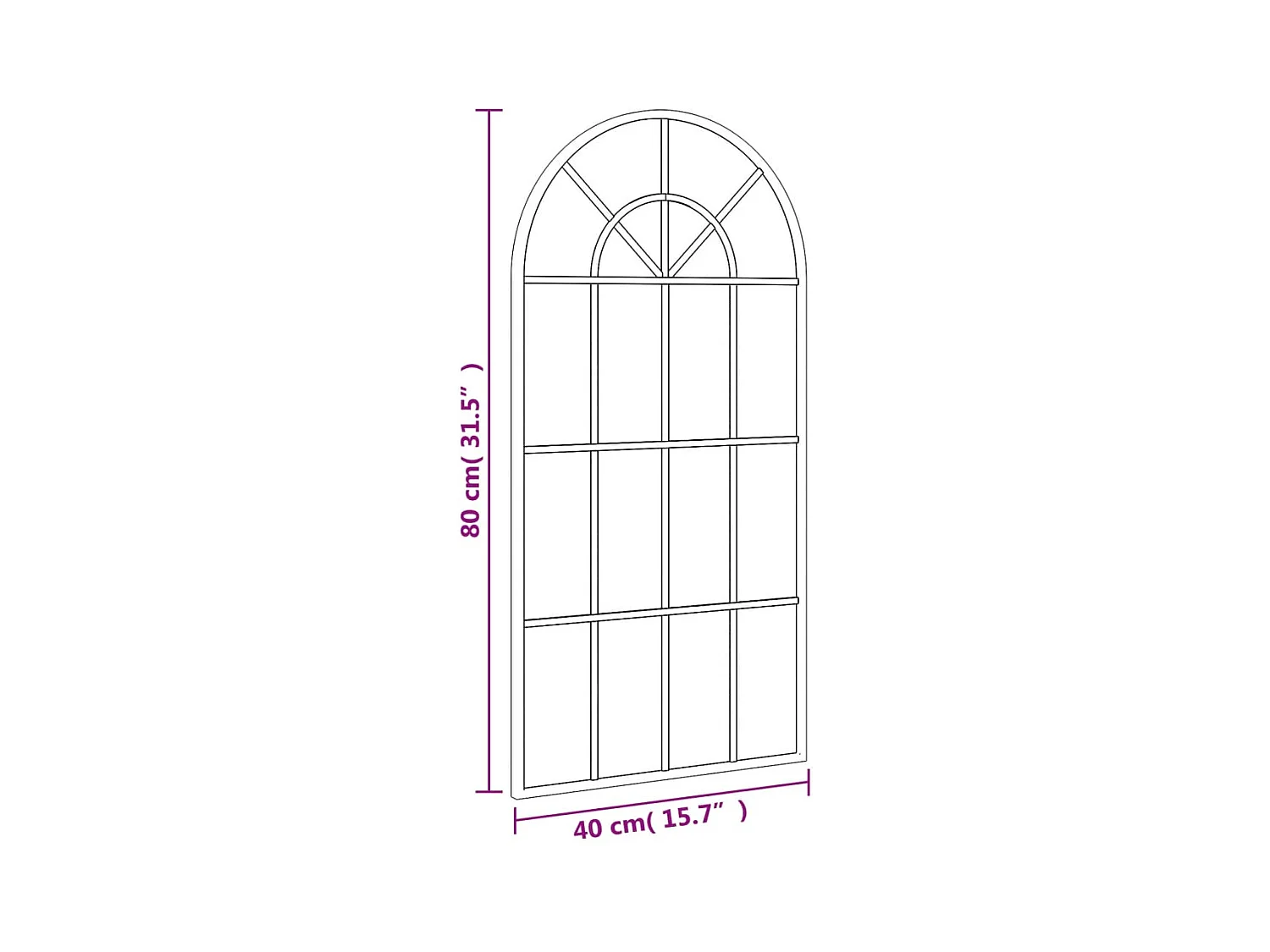 Zwarte wandspiegel 40x80 cm ijzeren boog