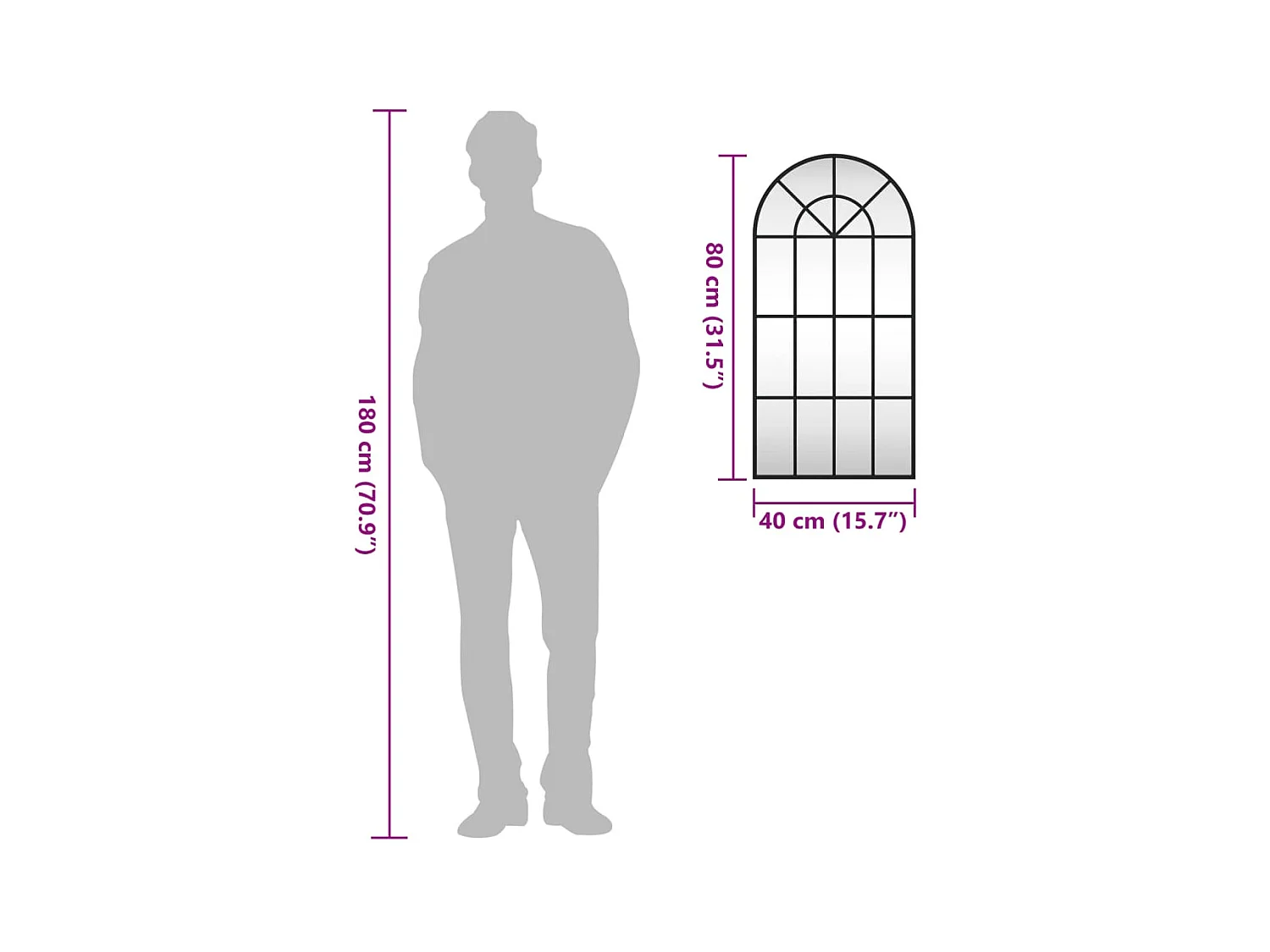 Zwarte wandspiegel 40x80 cm ijzeren boog