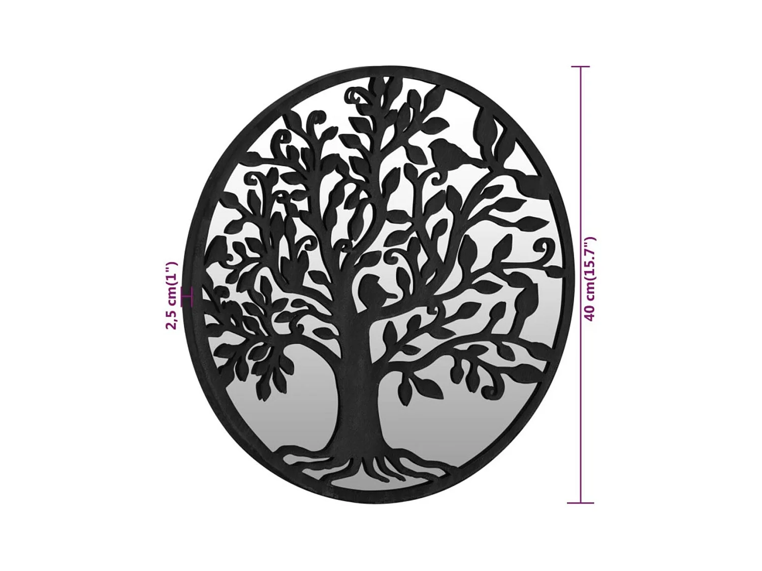 Zwarte tuinspiegel 40x2,5 cm ijzer rond voor buitengebruik