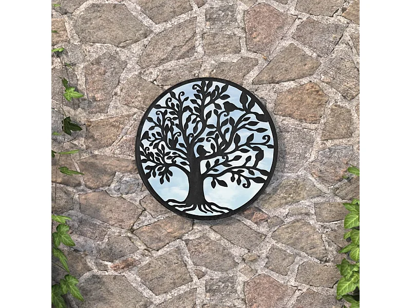 Miroir de jardin Noir 40x2,5 cm Fer Rond utilisation extérieure