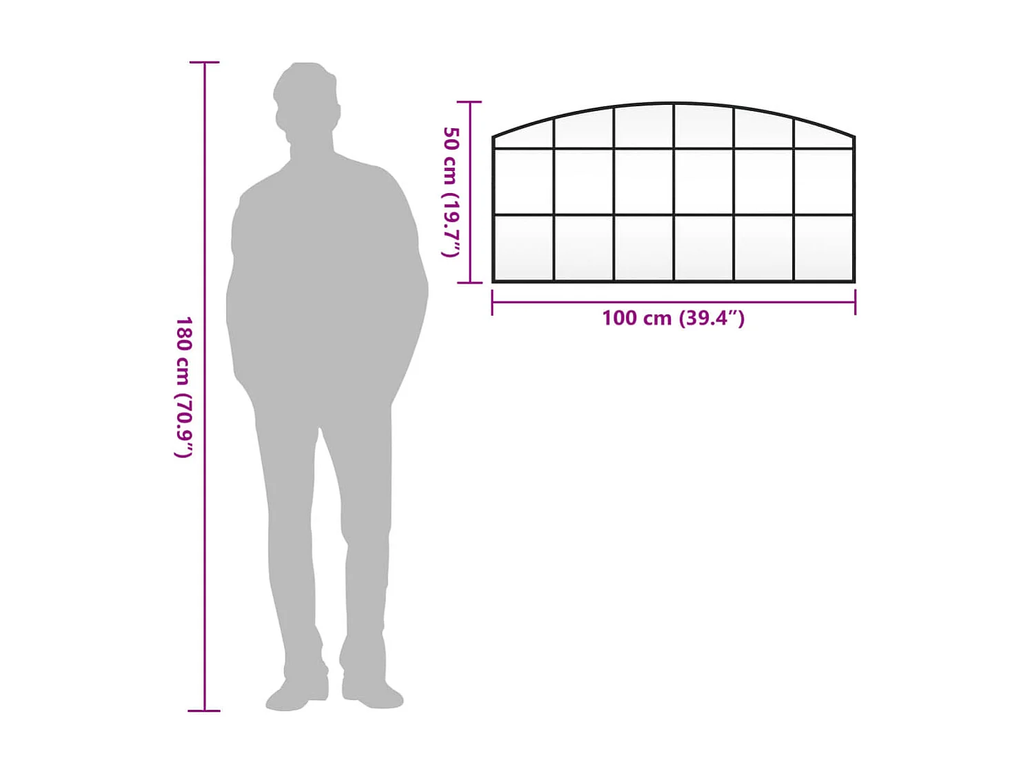 Schwarzer Wandspiegel 100x50 cm Eisenbogen