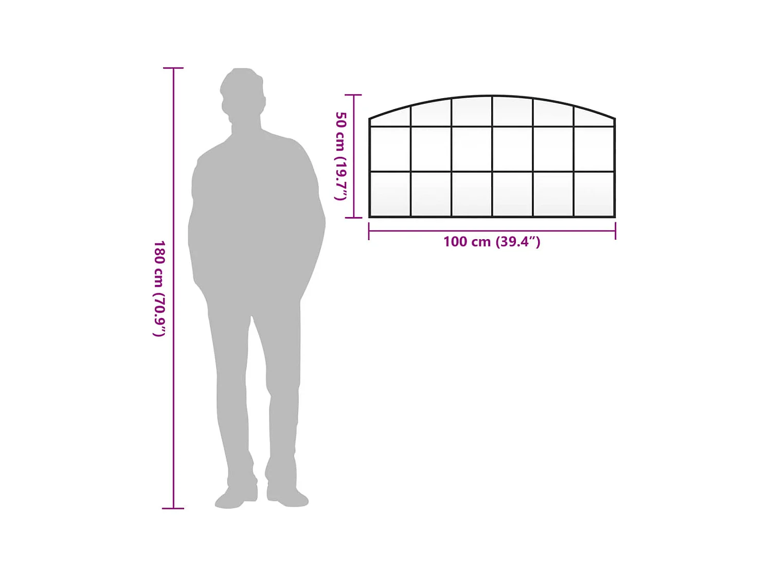 Zwarte wandspiegel 100x50 cm ijzeren boog