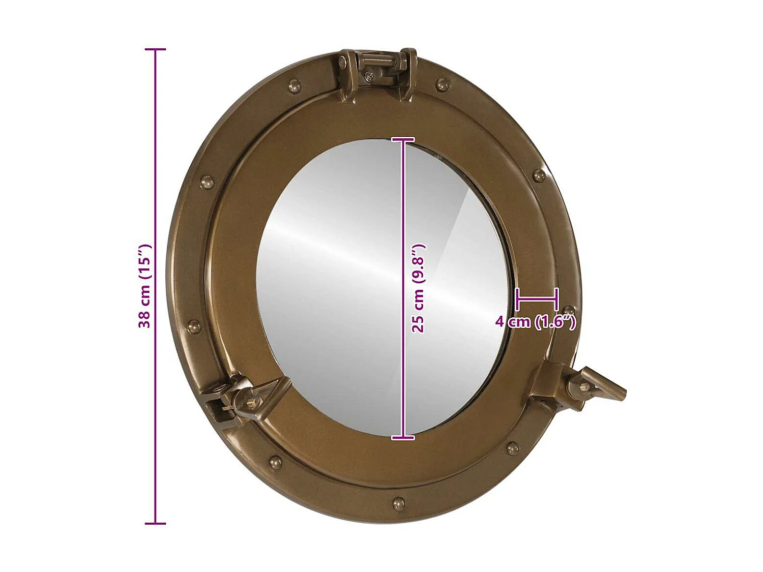Miroir en forme de hublot mural Ø38 cm aluminium et verre