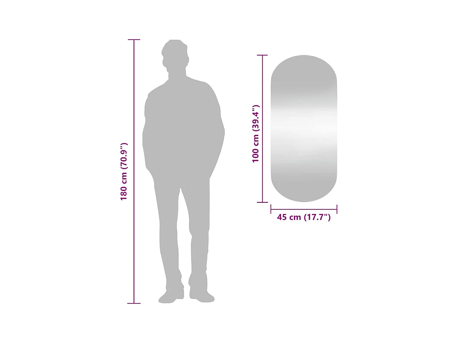 Wandspiegel 45x100 cm Ovaal glas