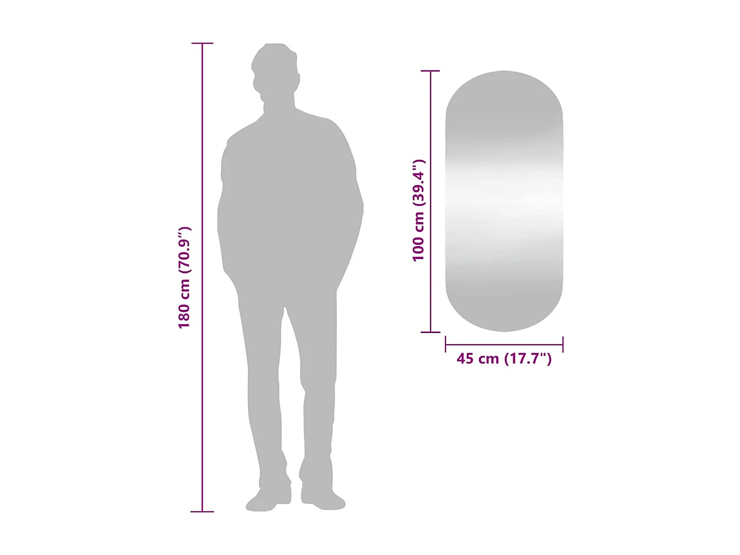 Specchio da parete 45x100 cm Vetro ovale