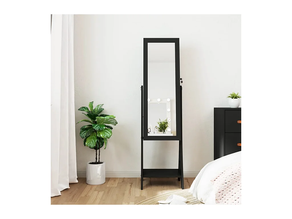 Joyero con espejo y luces LED sobre soporte negro