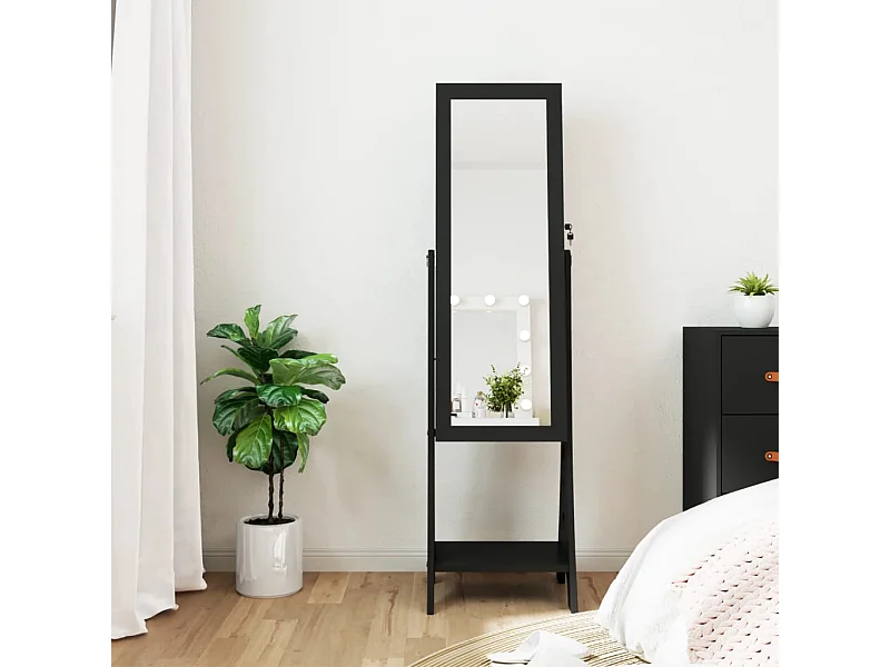 Mobiletto portagioielli con specchio e luci a LED su supporto nero