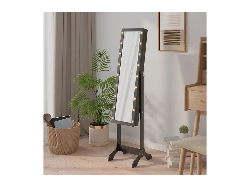 Specchio da terra bianco con LED nero 34x37x146 cm