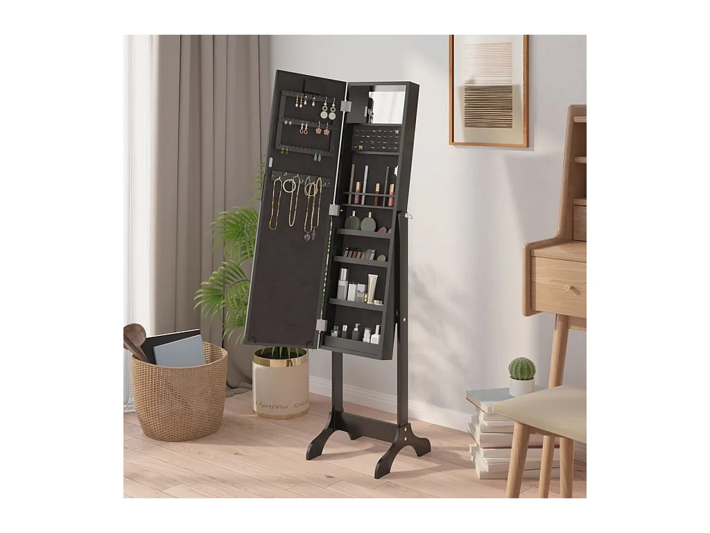 Specchio da terra bianco con LED nero 34x37x146 cm