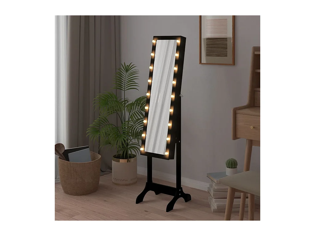 Witte staande spiegel met zwarte LED 34x37x146 cm