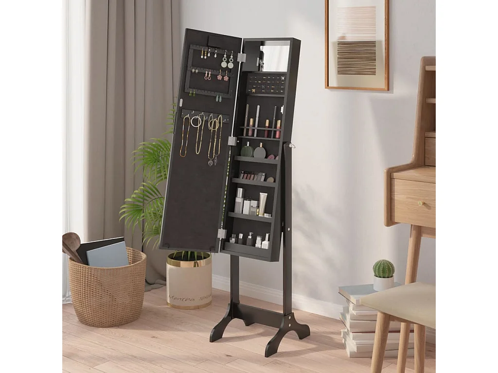 Espejo de pie blanco con LED negro 34x37x146 cm