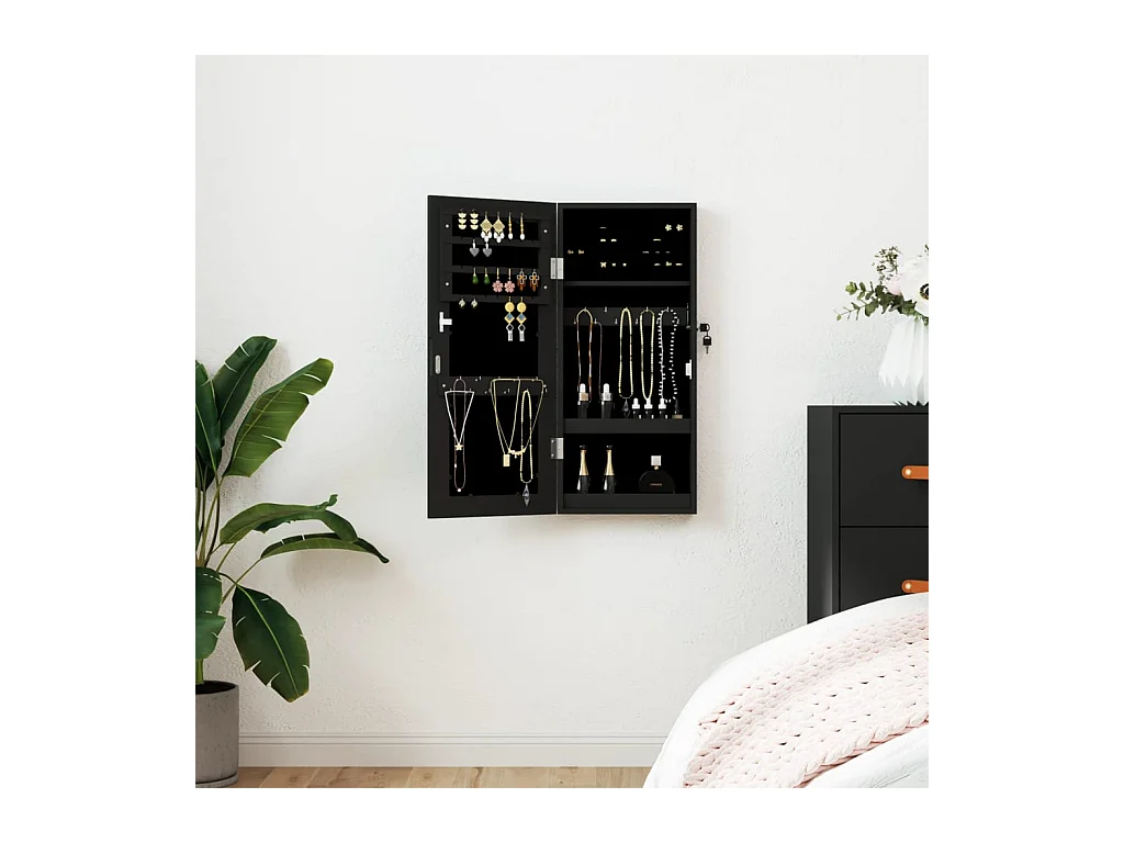 Schmuckschrank mit Wandspiegel schwarz 30x8,5x67 cm