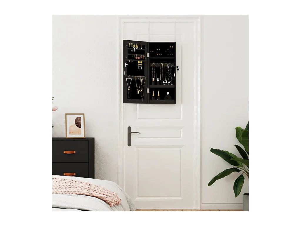 Schmuckschrank mit Wandspiegel schwarz 30x8,5x67 cm