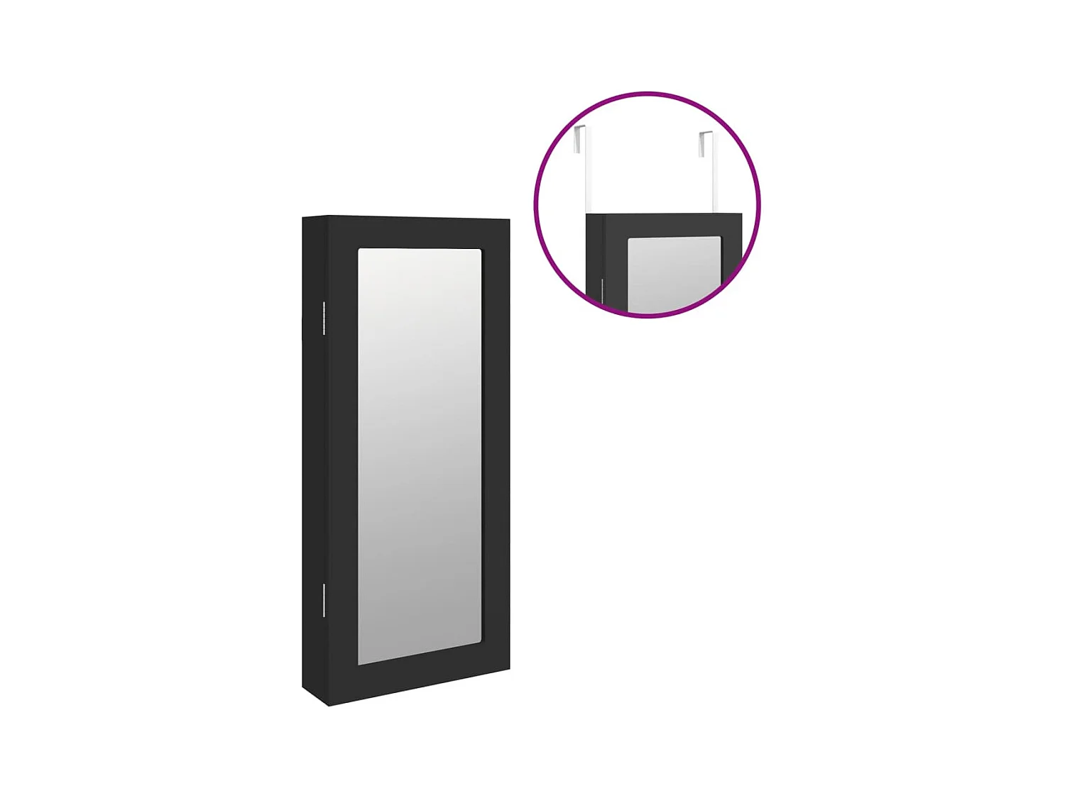 Schmuckschrank mit Wandspiegel schwarz 30x8,5x67 cm