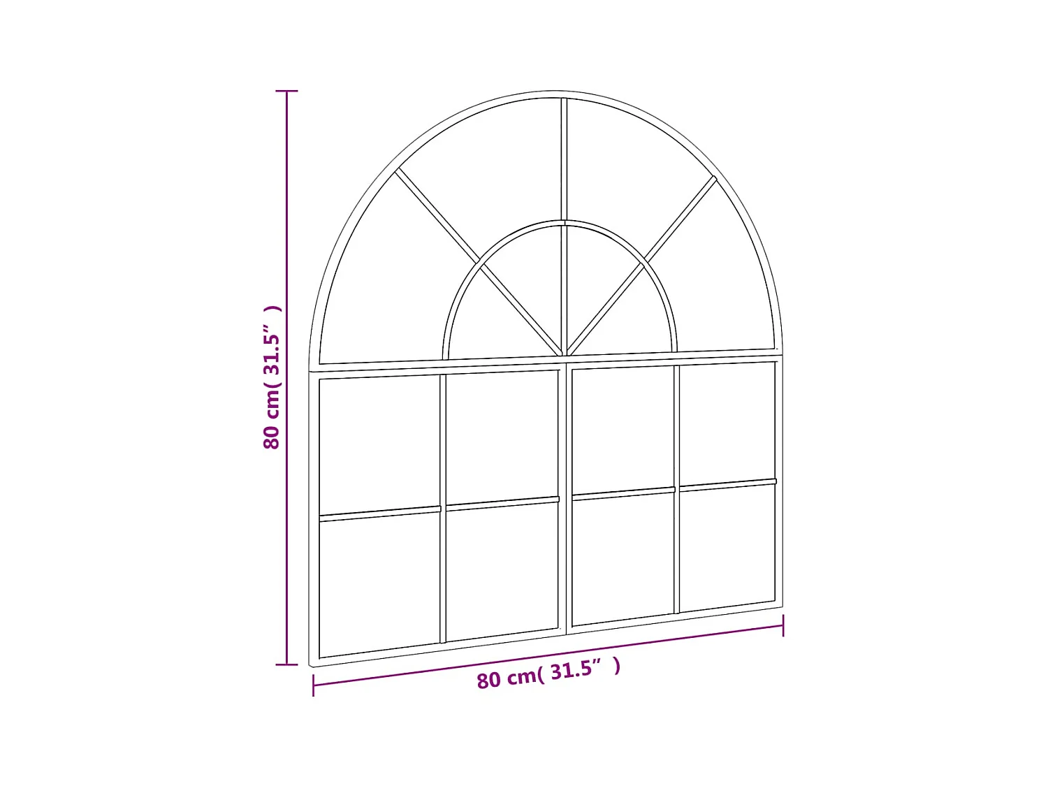 Specchio da parete nero 80x80 cm arco in ferro
