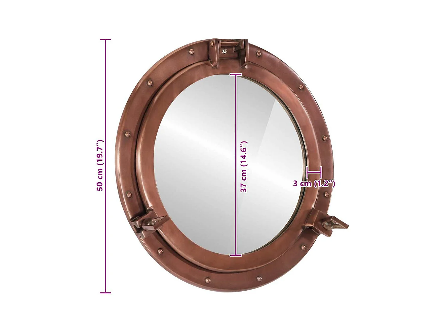 Miroir en forme de hublot mural Ø50 cm aluminium et verre