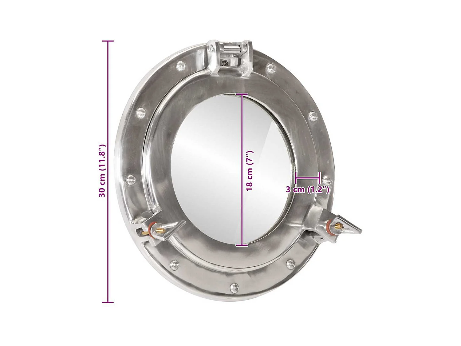 Specchio da parete a forma di oblò Ø30 cm alluminio e vetro